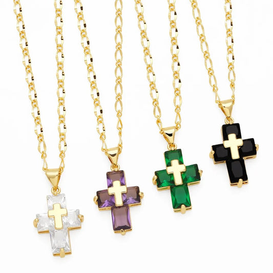 Crystal Cross Necklaces Gold Plated