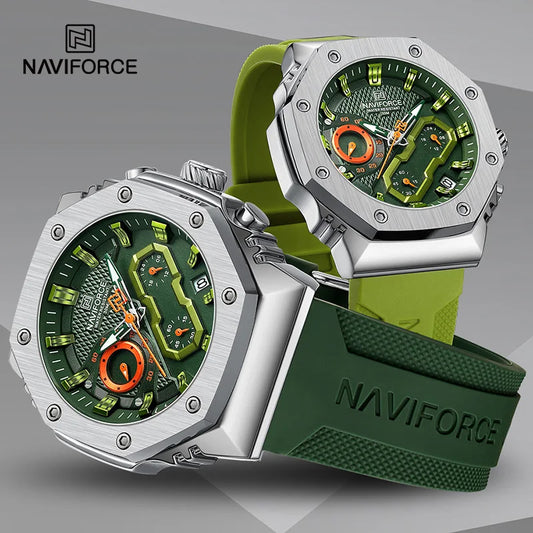 NAVIFORCE New Sport Lovers Watches Soft Silicone Band Quartz Calendar Chronograph Clock Casual Water Resistant Couple Wristwatch