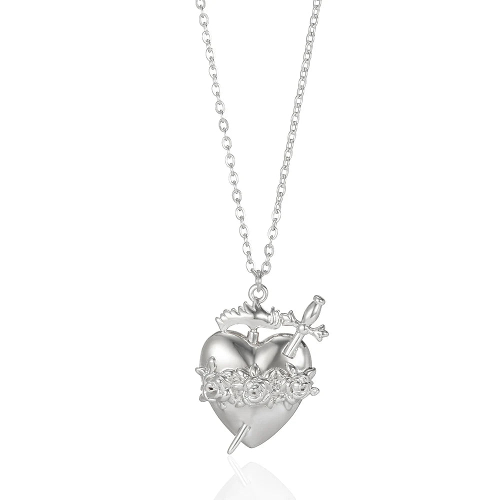 Heart With Sword Pendant Stainless Steel Necklace
