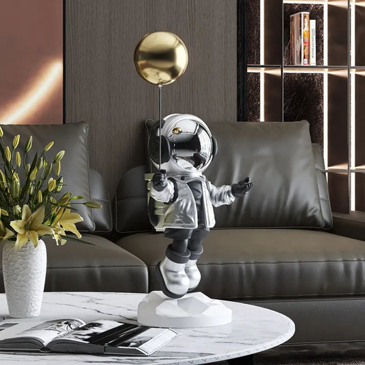 Large Floating Resin Astronaut Statue with Metallic Details