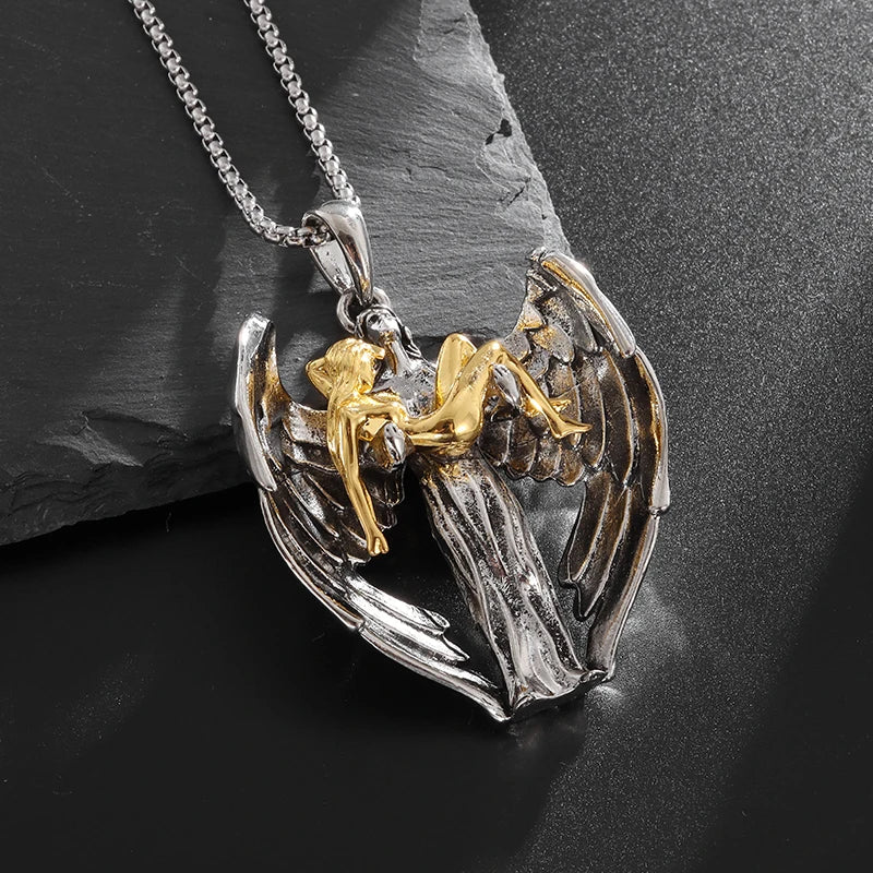 New Fashion God Guardian Angel Wings Pendant Prayer Salvation Angel Necklace Mens Womens Trend Jewelry Anniversary Gift