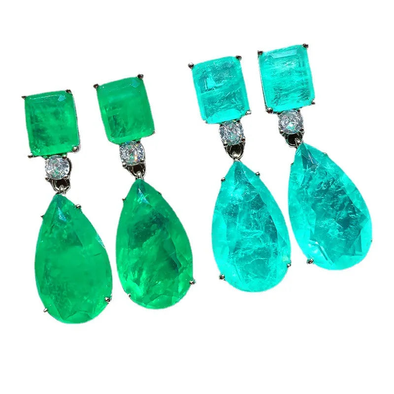 JitDoo Trend Paraiba Tourmaline Emerald Gemstone Big Drop Earrings