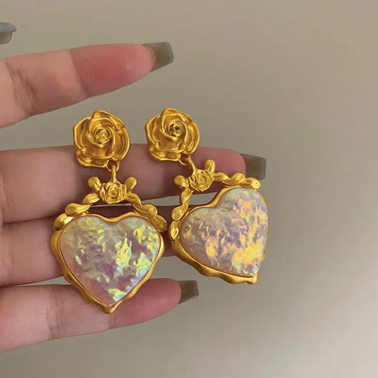 Rose Heart Shape European Style Stud Earrings