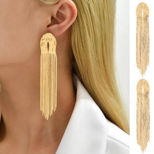 Gold Color Metal Tassel Earrings