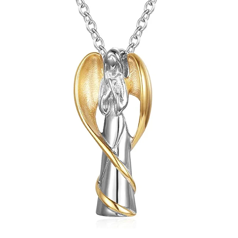 Stainless-Steel Angel Wing Necklace with Cremation Urn Keepsake Pendant