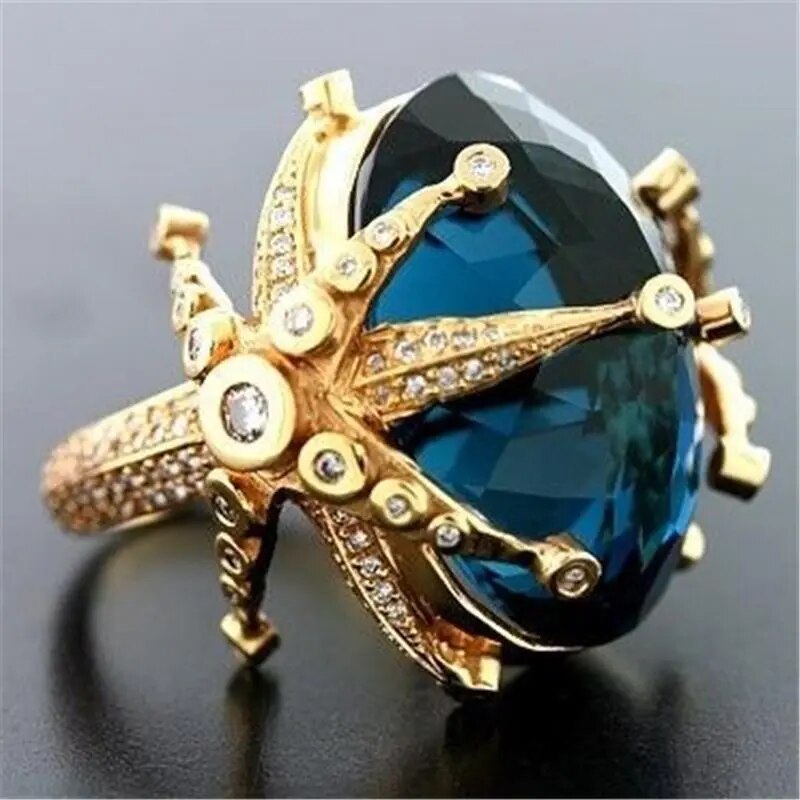 14k Gold Plated Sapphire Gemstone and Peacock Blue Topaz Stone Ring
