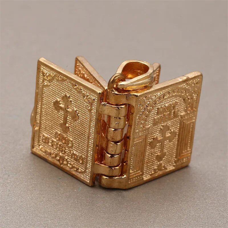 European Classic Cross Bible Gold Plated Alloy Pendant Necklace