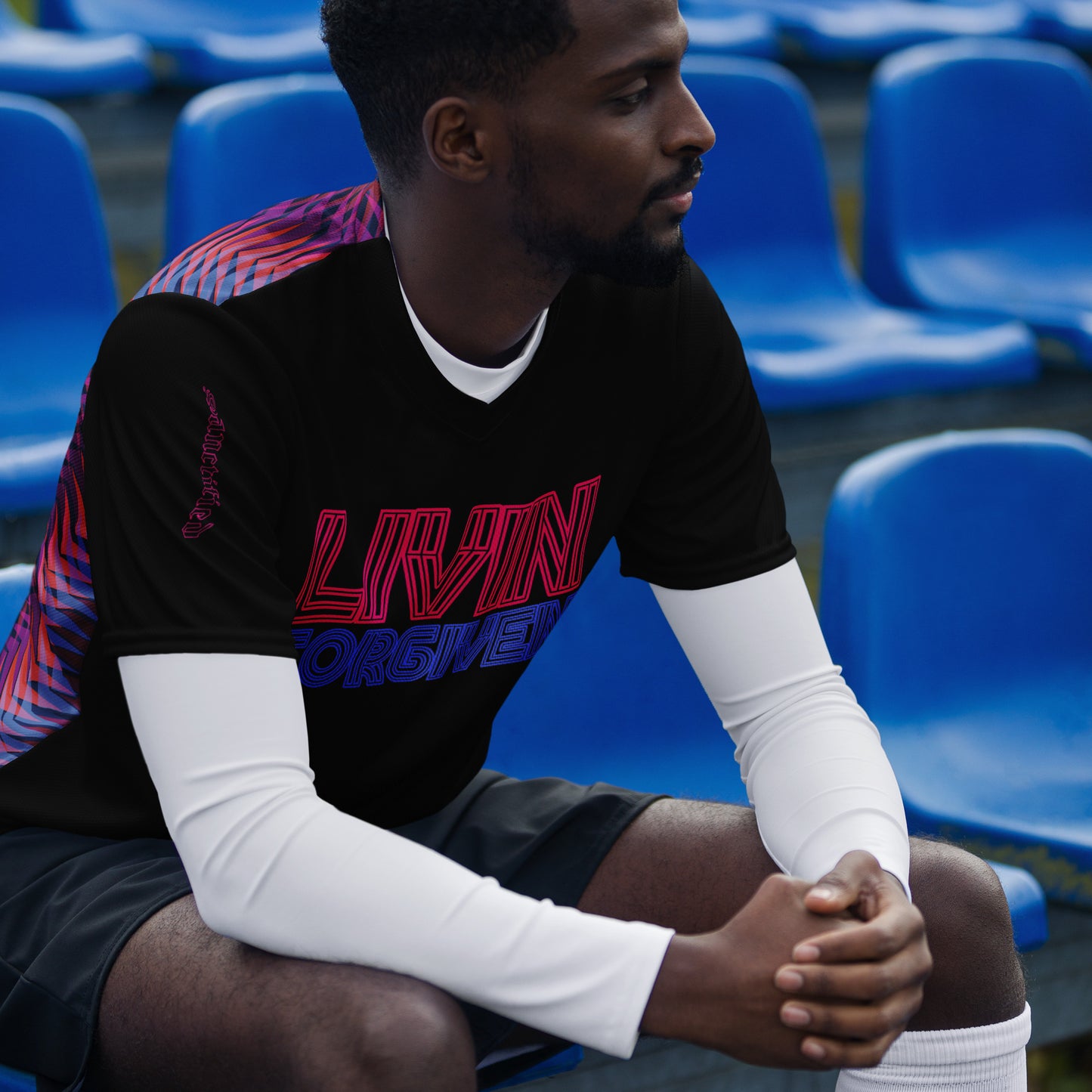 LIVIN FORGIVEN- Recycled unisex sports jersey