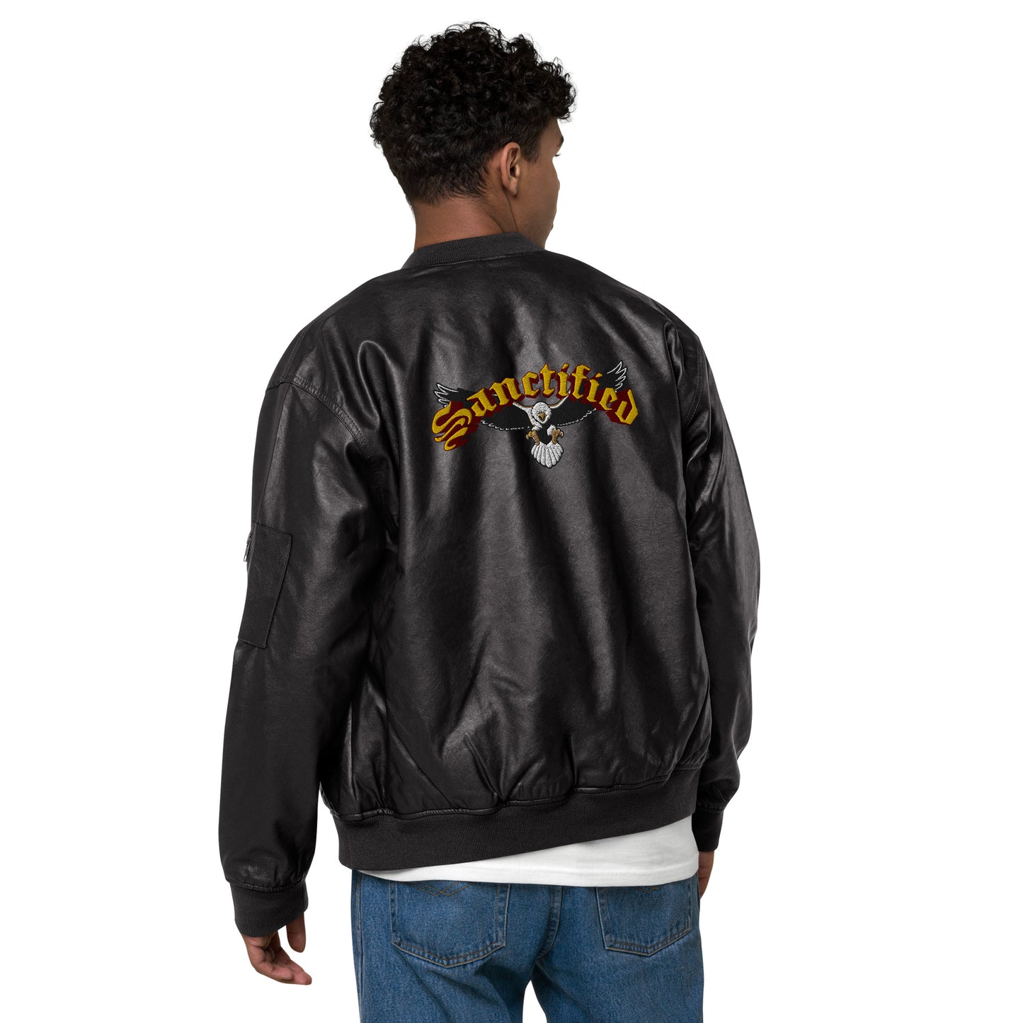 Sanctified Eagle- Leather Bomber Jacket