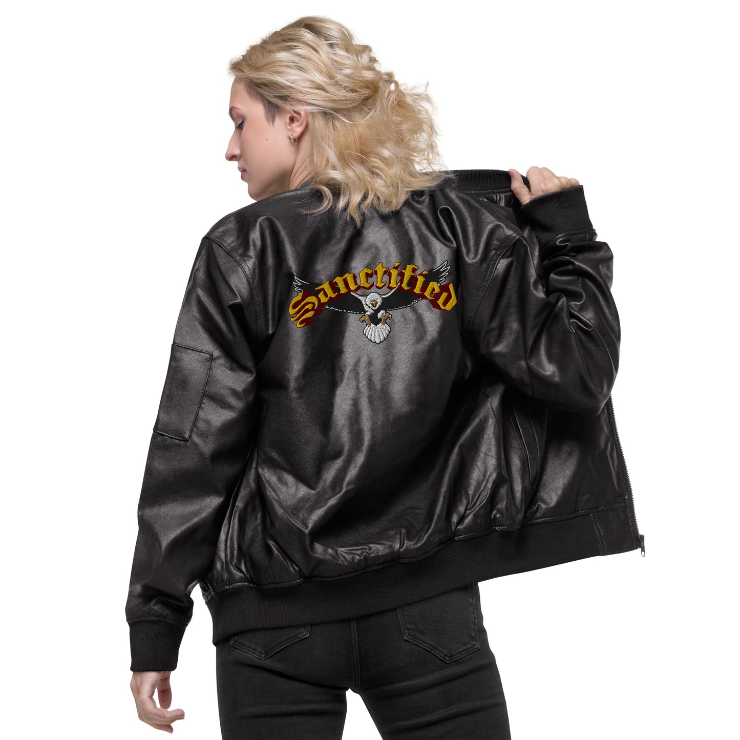 Sanctified Eagle- Leather Bomber Jacket