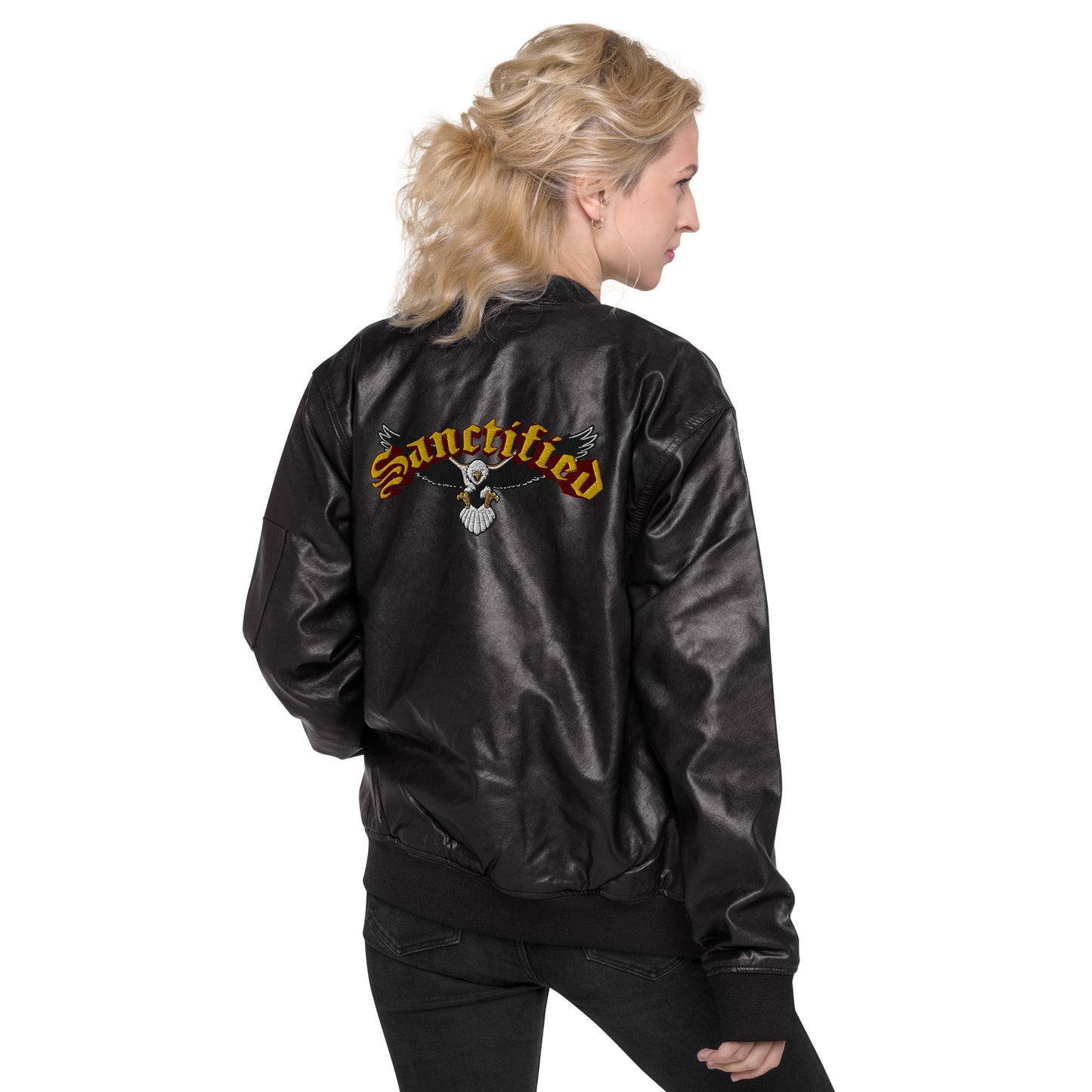 Sanctified Eagle- Leather Bomber Jacket