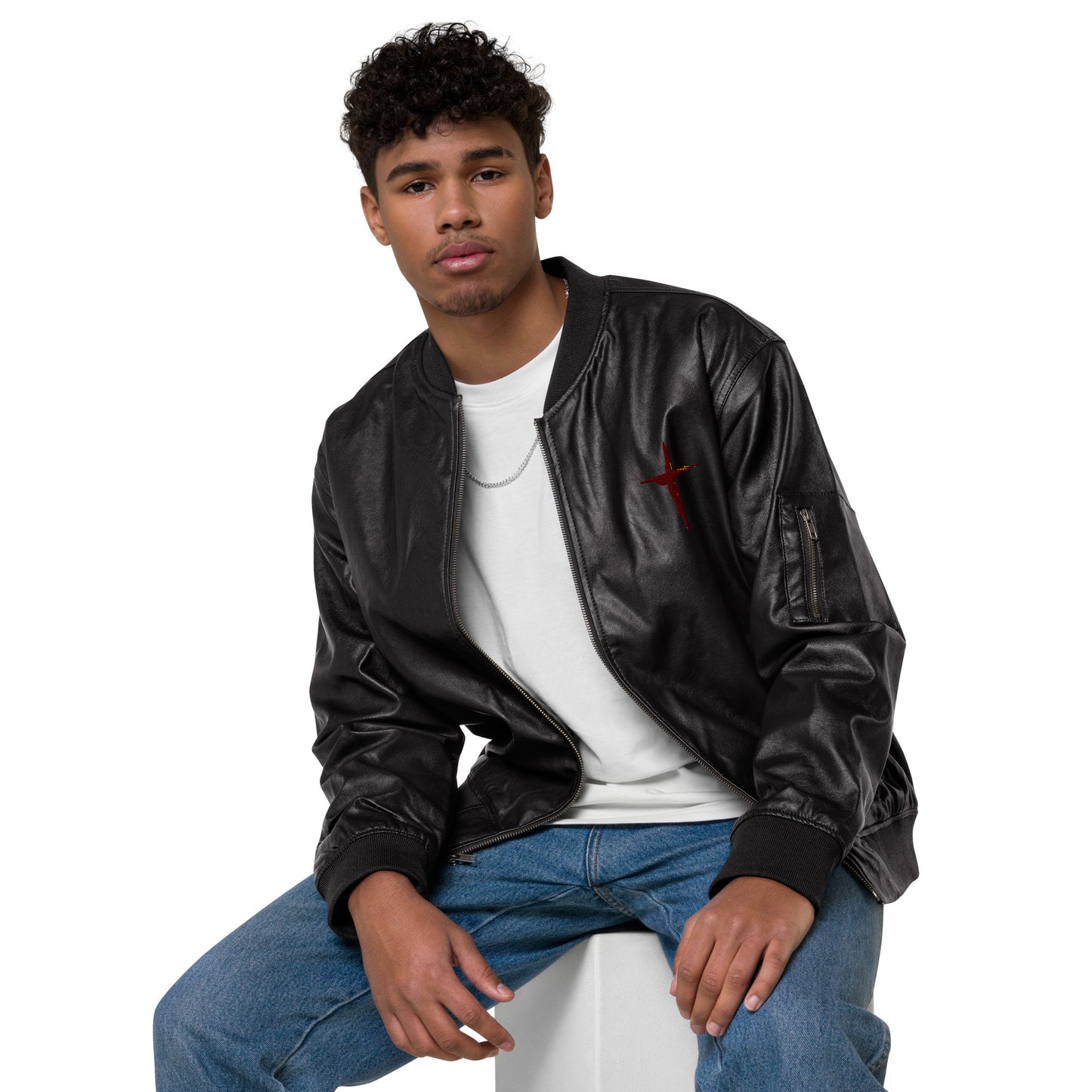 Sanctified Eagle- Leather Bomber Jacket