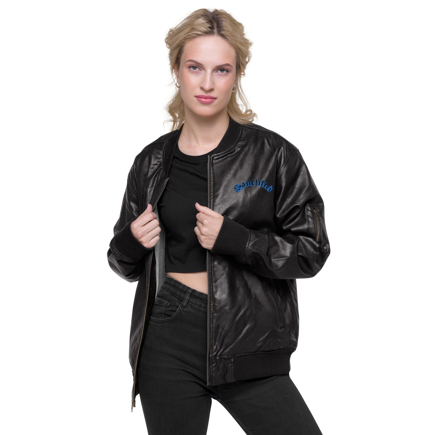 Sanctified Signature- Leather Bomber Jacket