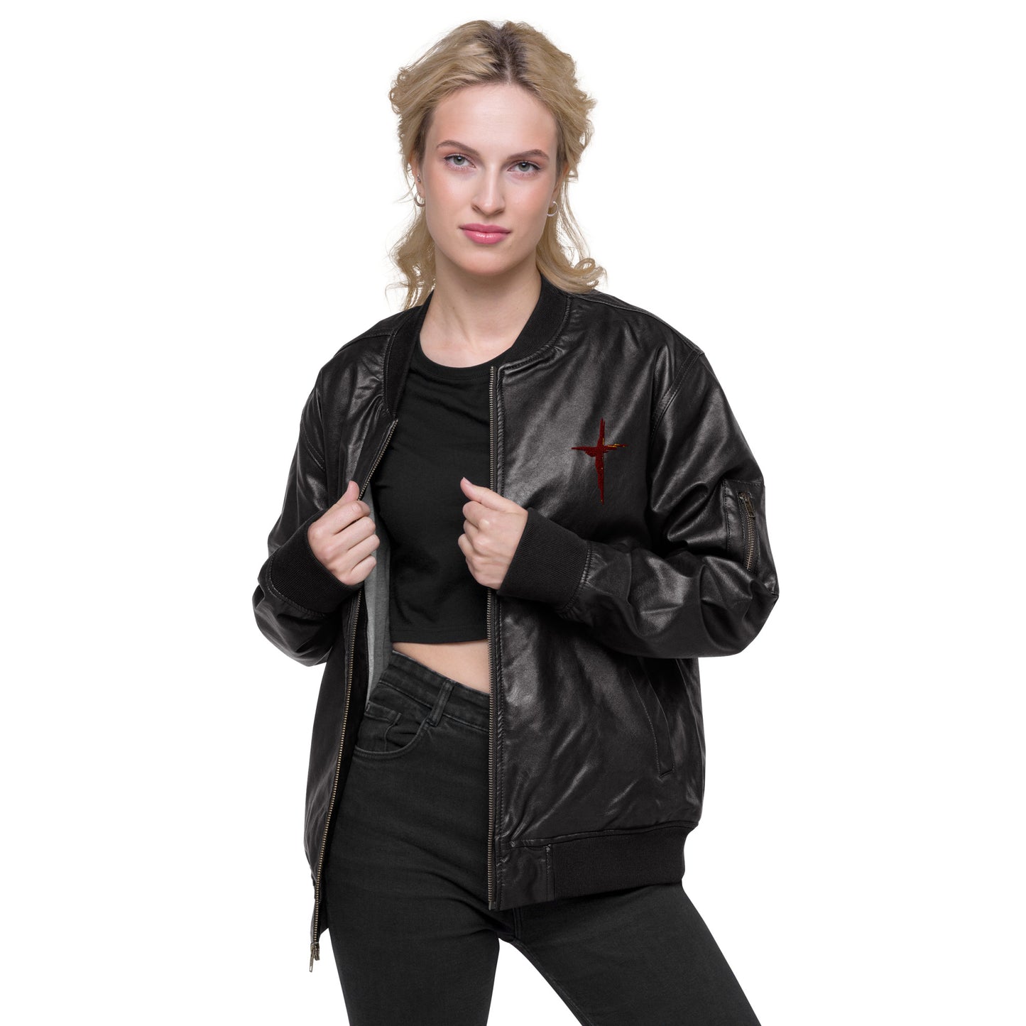 Sanctified Eagle- Leather Bomber Jacket