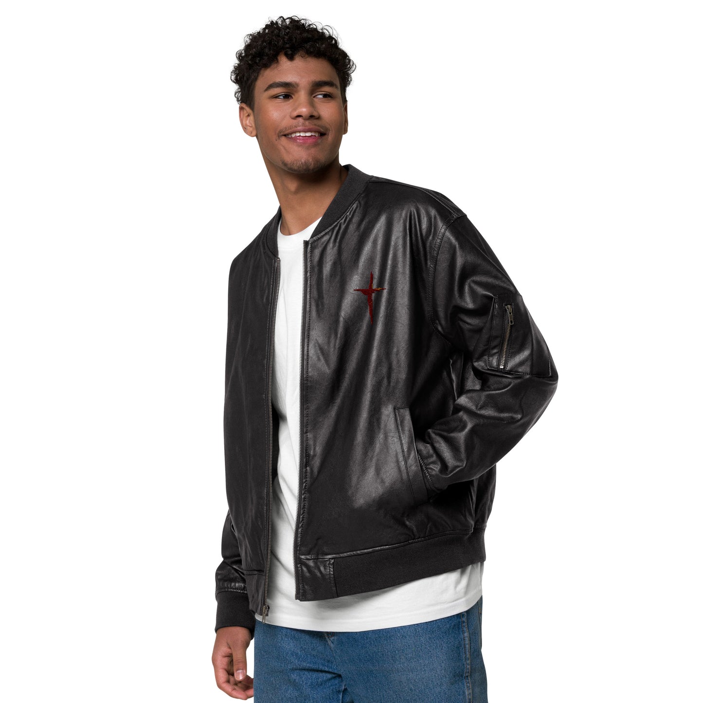 Sanctified Eagle- Leather Bomber Jacket