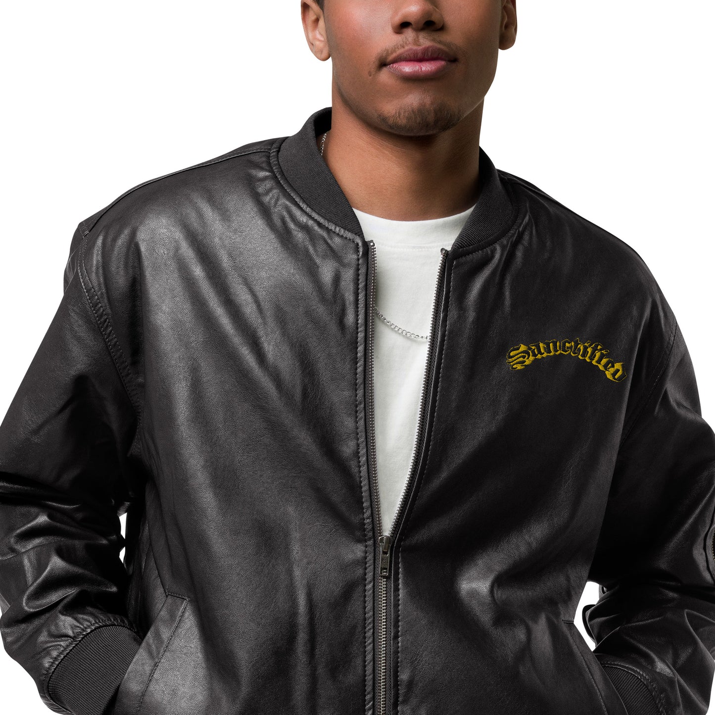 Sanctified Signature- Leather Bomber Jacket