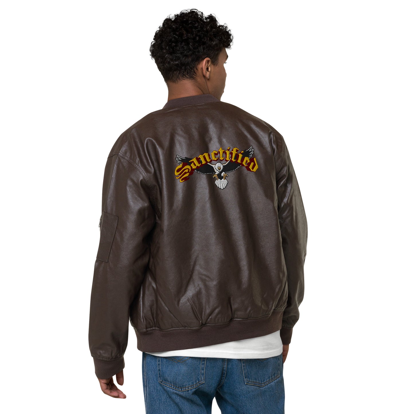 Sanctified Eagle- Leather Bomber Jacket