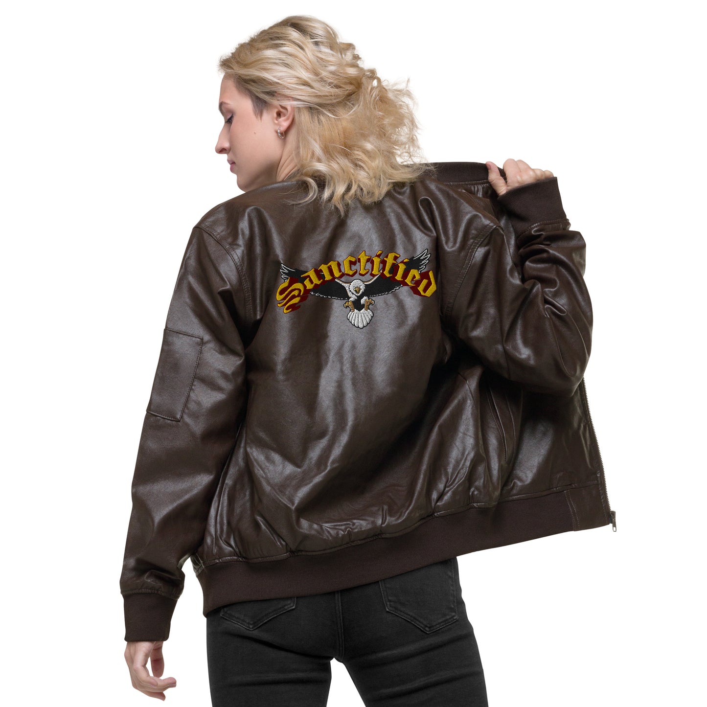 Sanctified Eagle- Leather Bomber Jacket