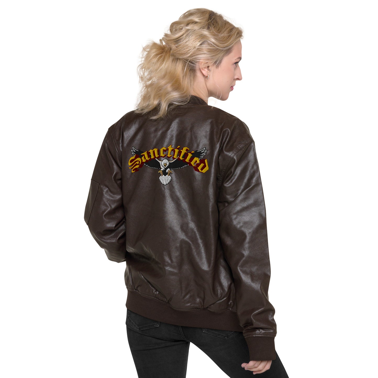 Sanctified Eagle- Leather Bomber Jacket