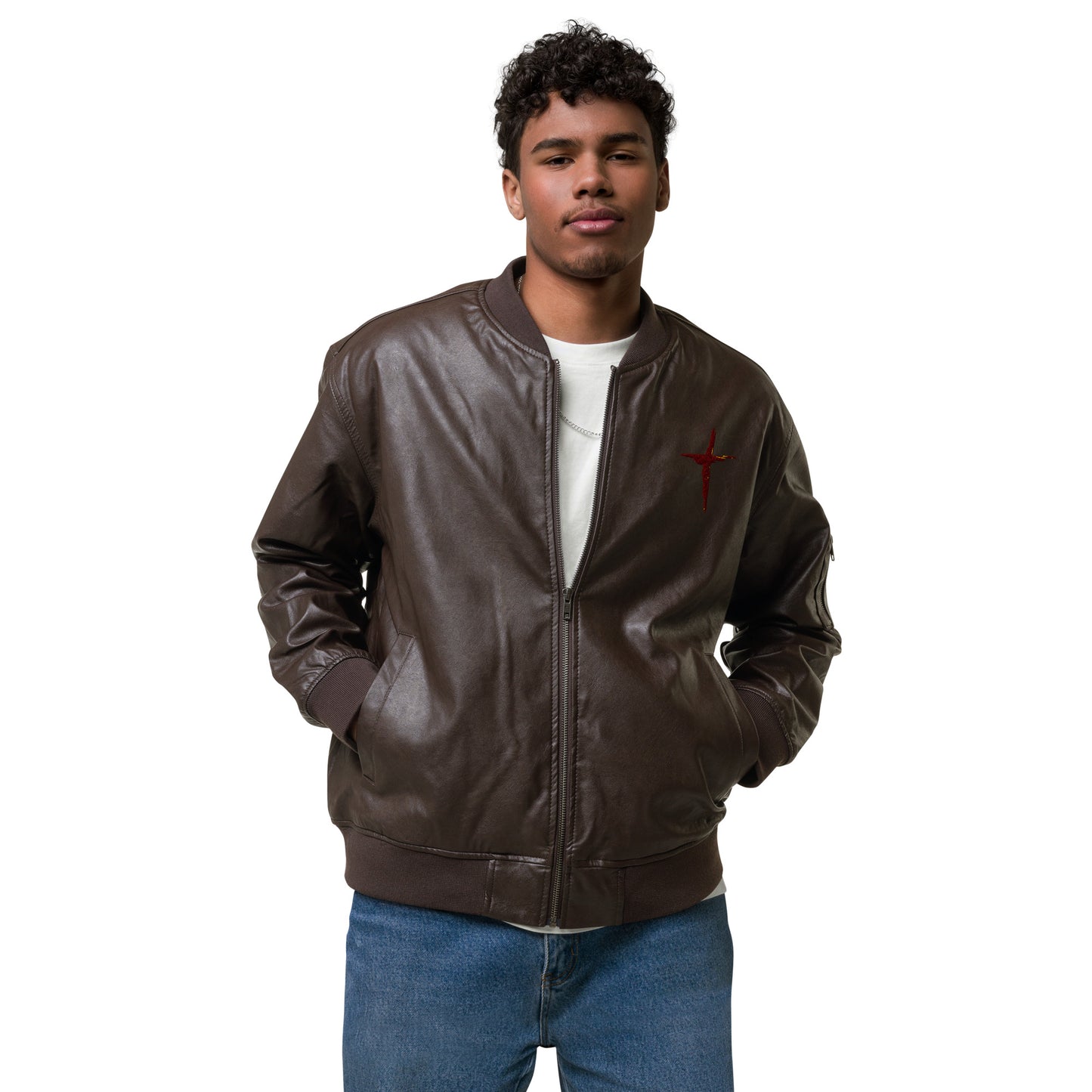 Sanctified Eagle- Leather Bomber Jacket