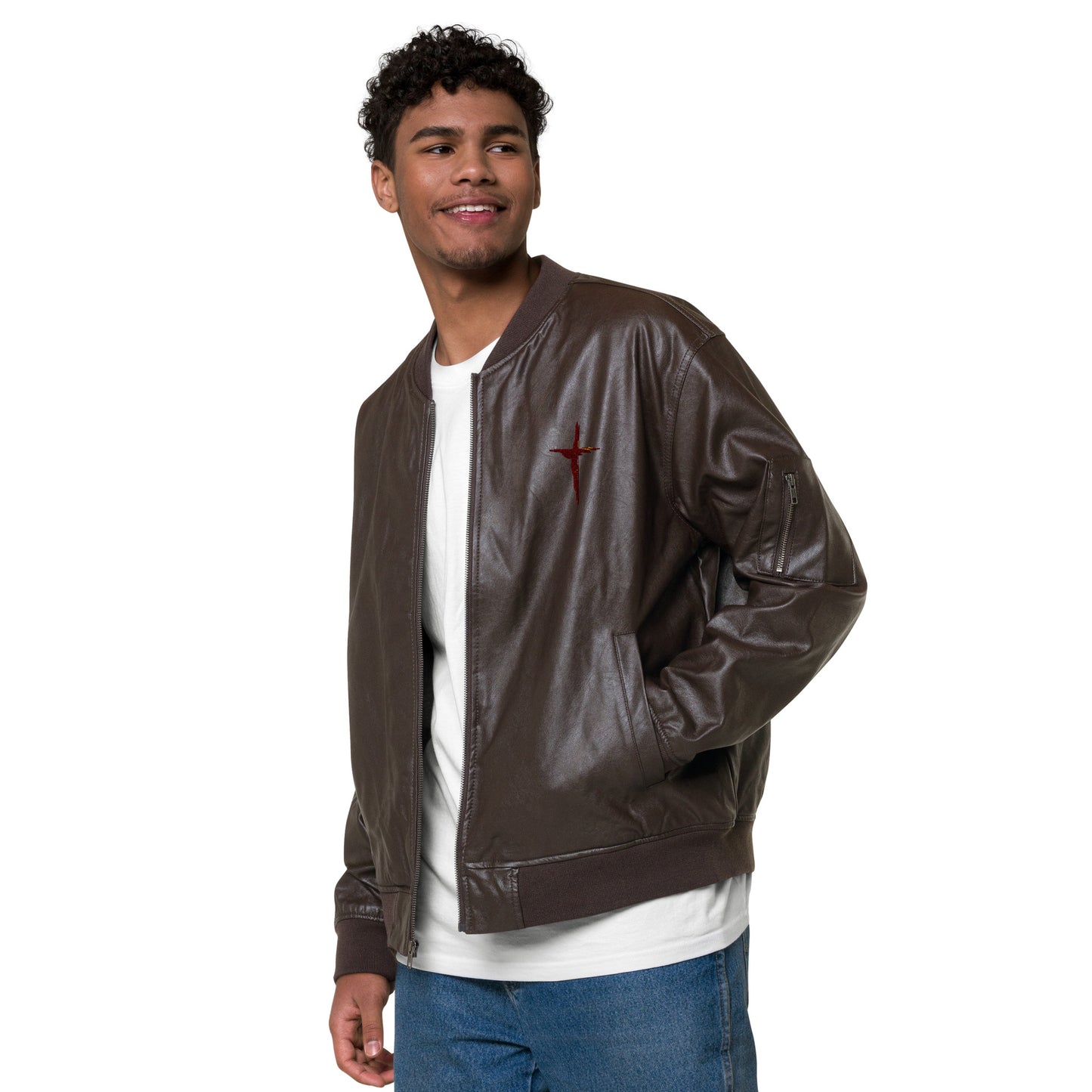 Sanctified Eagle- Leather Bomber Jacket