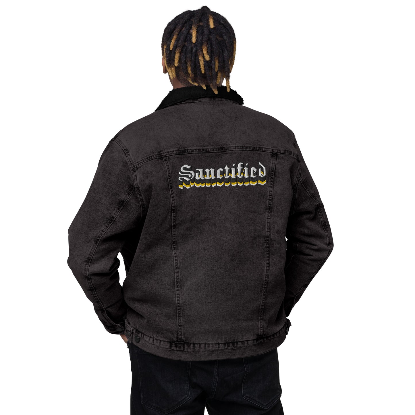 Sanctified Signature- denim sherpa jacket