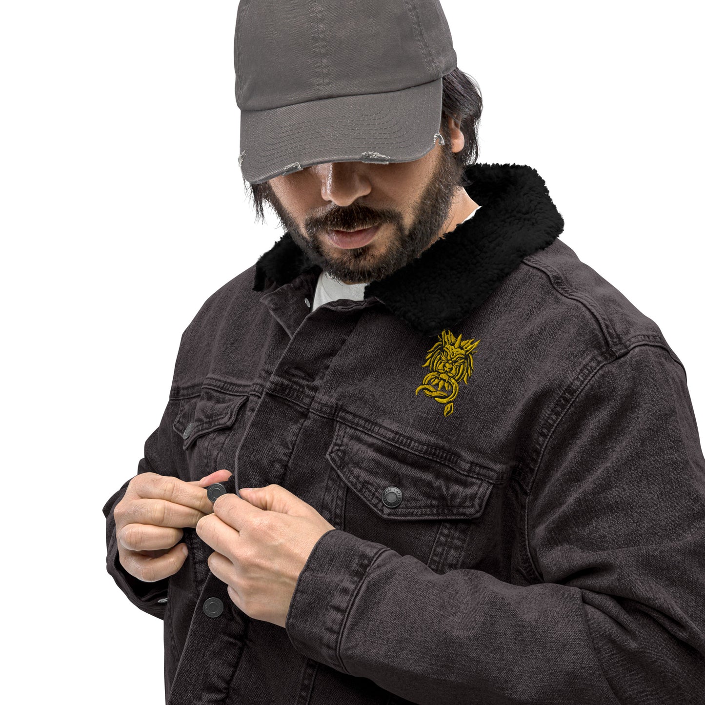 Sanctified Signature- denim sherpa jacket