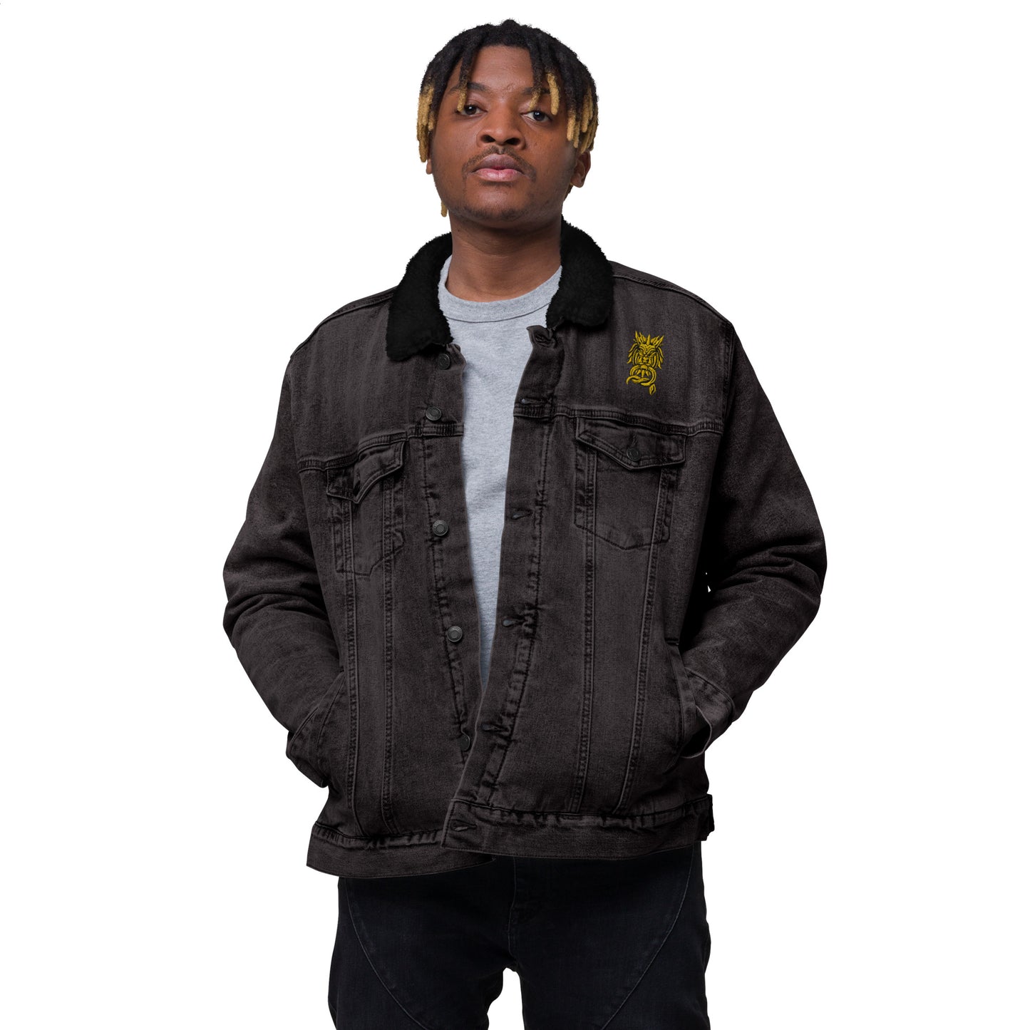 Sanctified Signature- denim sherpa jacket