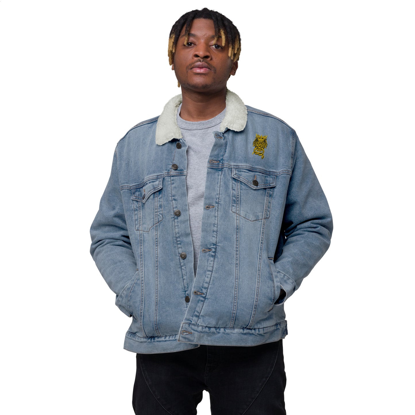 Sanctified Signature- denim sherpa jacket