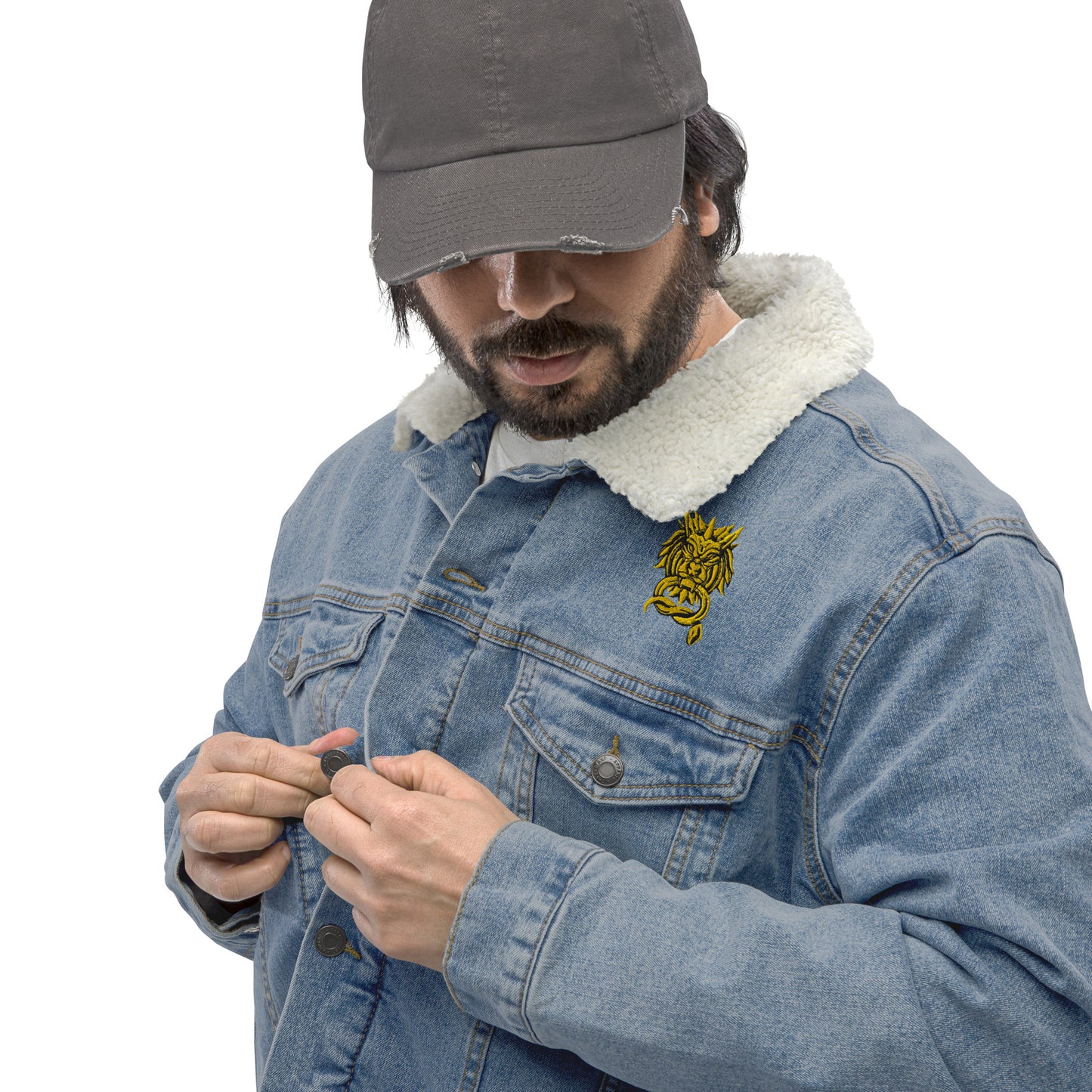 Sanctified Signature- denim sherpa jacket