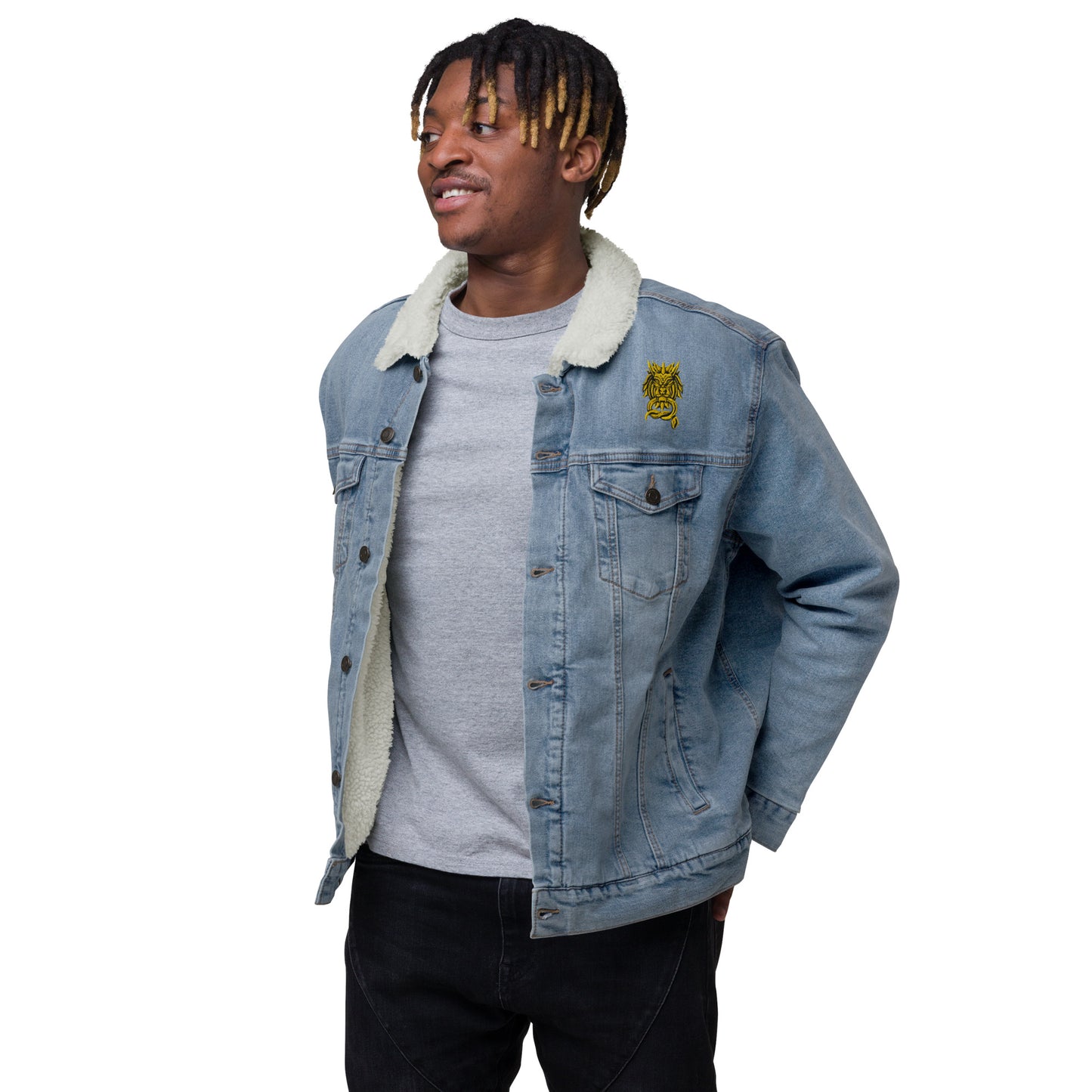 Sanctified Signature- denim sherpa jacket