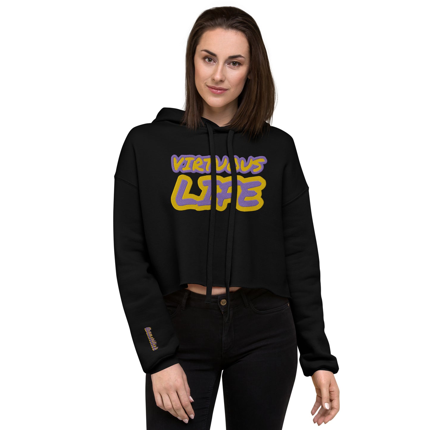 VIRTUOUS LIFE-  EMBROIDERED FRONT Crop Hoodie