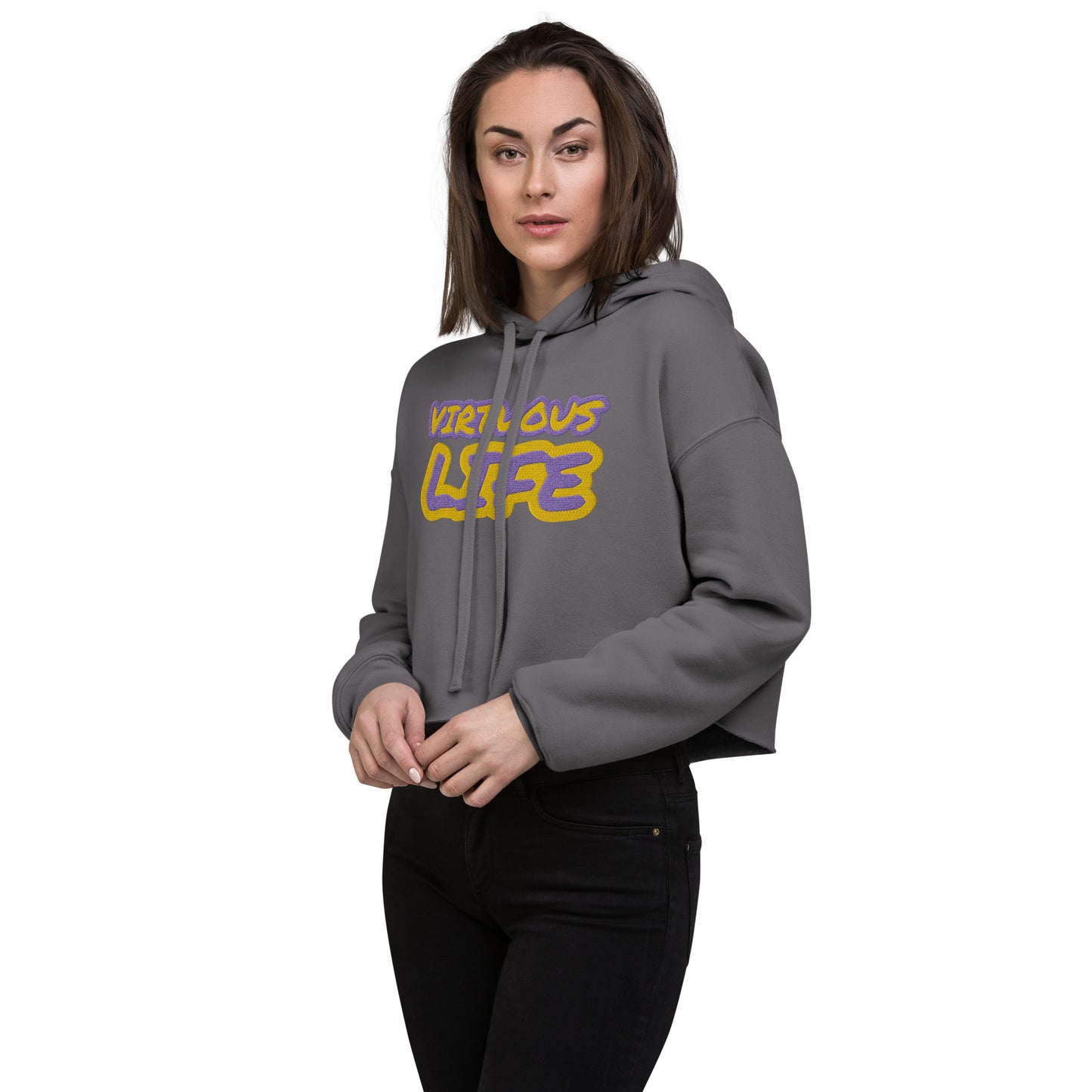 VIRTUOUS LIFE-  EMBROIDERED FRONT Crop Hoodie