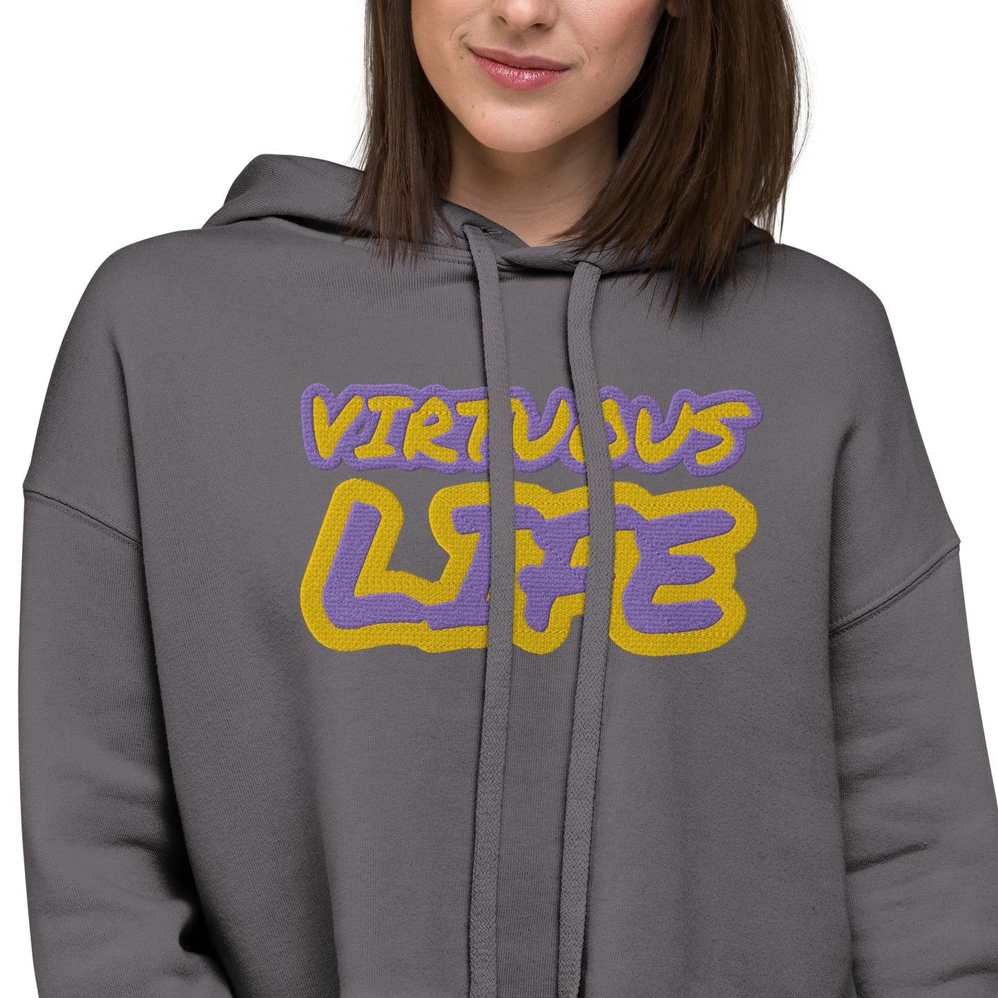 VIRTUOUS LIFE-  EMBROIDERED FRONT Crop Hoodie